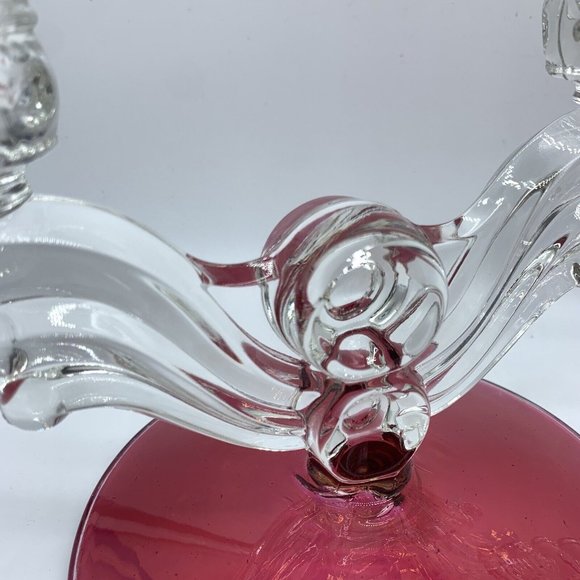 2 Tiffin-Franciscan King's Crown-Ruby Flashed  Double Light Candlestick Holders - Picture 3 of 10